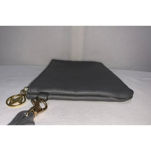 Adrienne Vittadini Large Wallet Wristlet Pouch Gray Gold - Picture 5 of 10